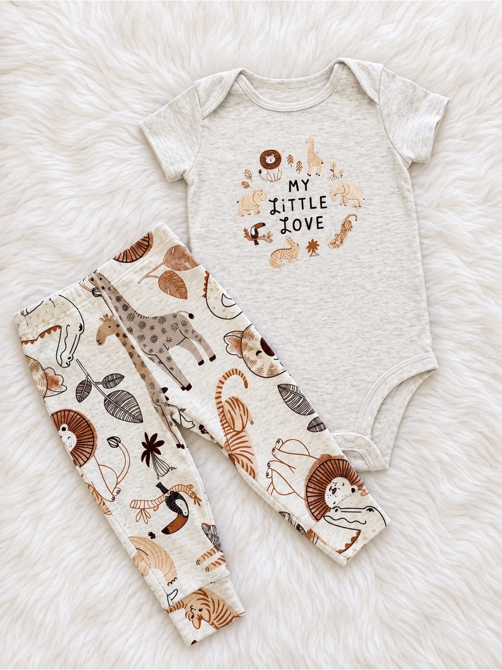 Carter's Neutral Safari Bodysuit & Animal Print Pants - Cream, Brown, Tan